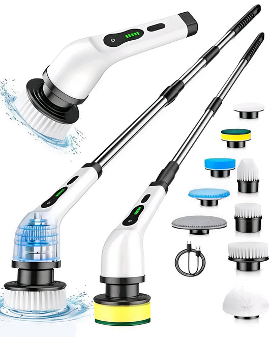 Electric Spin Scrubber - Professional Cleaning Brush with interchangeable heads and extension rods for bathrooms